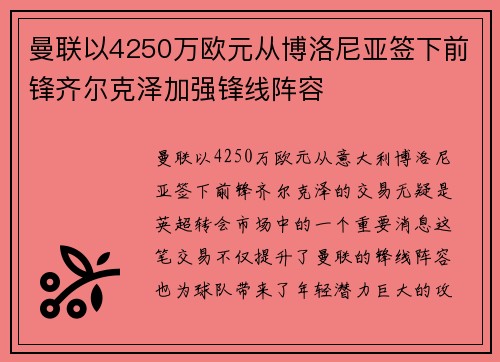 曼联以4250万欧元从博洛尼亚签下前锋齐尔克泽加强锋线阵容